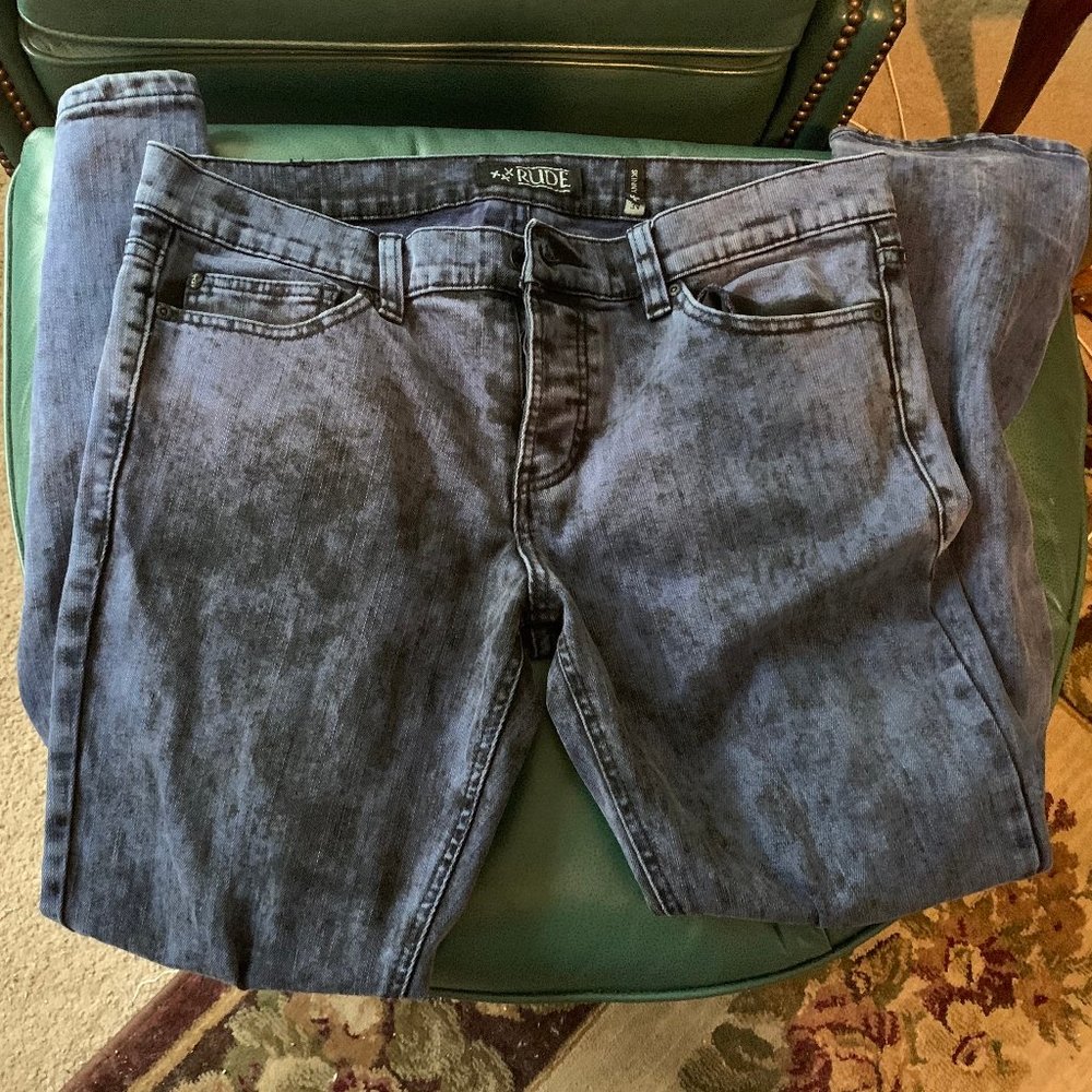 XXX Rude Hot Topic Blue Acid Wash Skinny Jeans